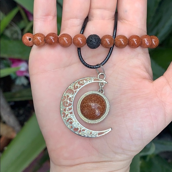 Goldstone Jewelry Set: Moon Pendant & Bracelet - Picture 2 of 4